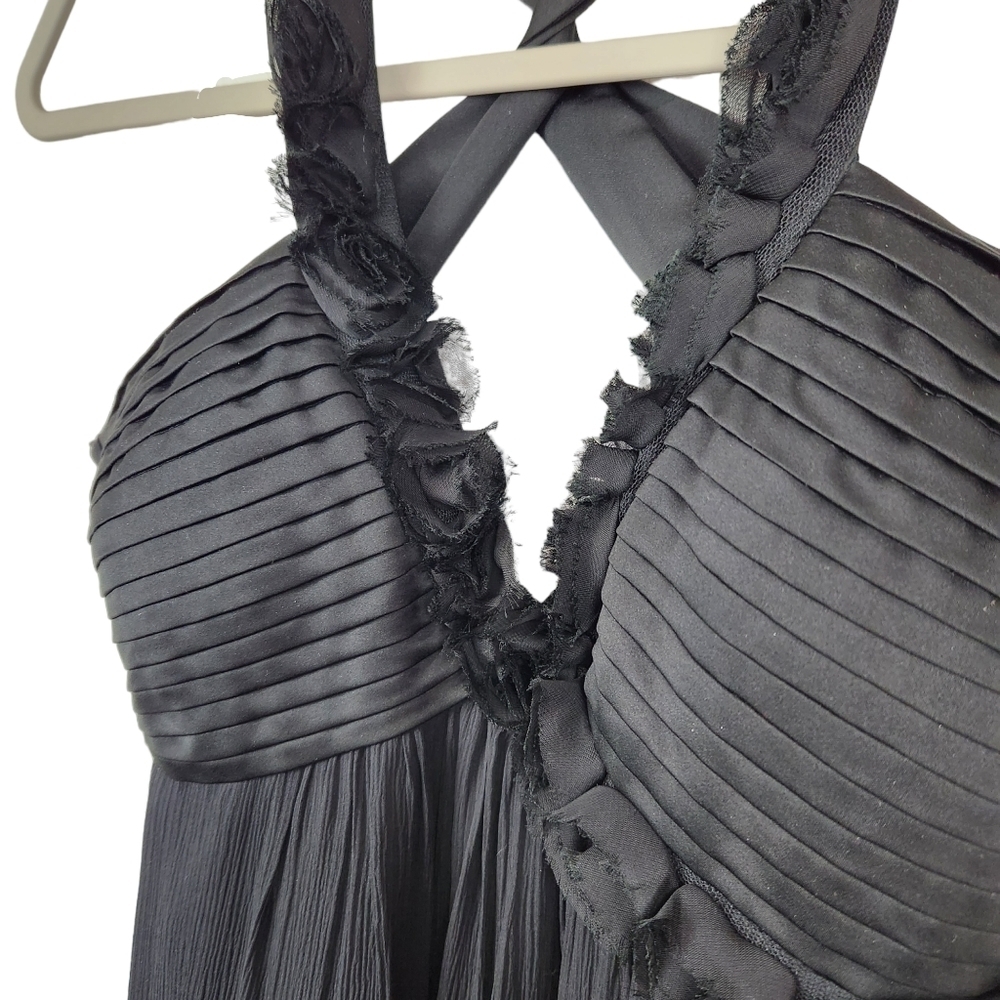 Max & Cleo Black 100% Silk Chiffon Floral 3D Rosettes Maxi Dress Women's Size 2 - Picture 4 of 9